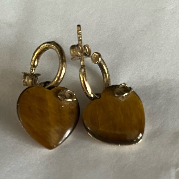 Coach - Gold & Brown Marbled Heart Hoop Drop Earrings - Picture 4 of 8